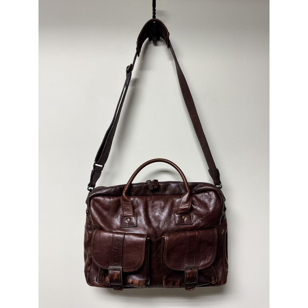 MOORE & GILES Genuine Leather Distressed Briefcase/Shoulder Bag Dark Brown